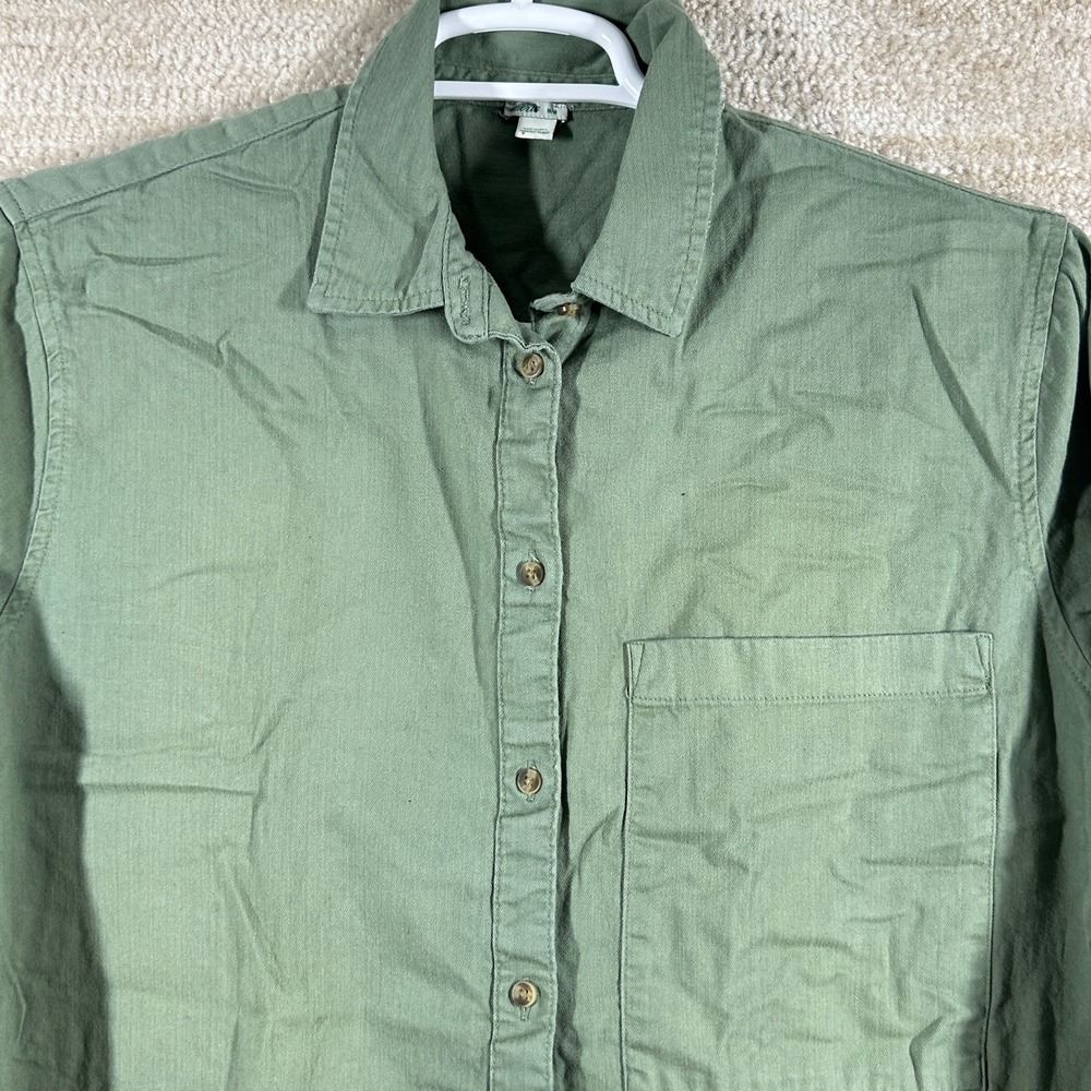 Aerie Womens Gorpcore Utility Button Down Shirt Olive Green Medium Cotton Pocket